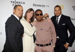Photo of One9, Jane Rosenthal, Nas and Erik Parker on red carpet at Tribecca Film Festival.